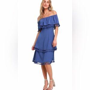 LULU’S Pensacola Blue OfftheShoulder Tassel Dress 🎉